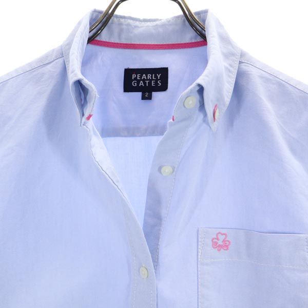 日本製 ゴルフ 長袖 ボタンダウンシャツ 2 ブルー系 レディース