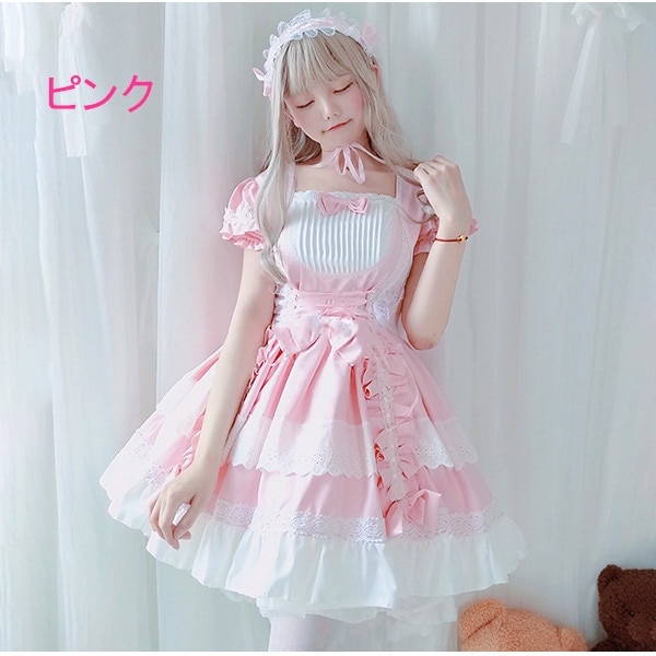 メイド コスプレ ワンピース メイド服 半袖 長袖 ヘッドドレス コスプレ 衣装 フィッシュテール COS コスチューム ハロウィン フリル レディース かわいい ロリータ ハイウエスト ブラック ピ