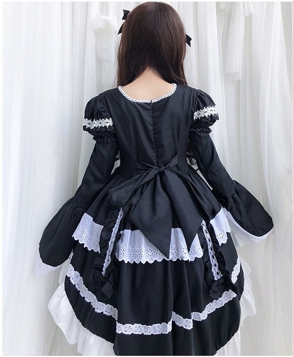 メイド コスプレ ワンピース メイド服 半袖 長袖 ヘッドドレス コスプレ 衣装 フィッシュテール COS コスチューム ハロウィン フリル レディース かわいい ロリータ ハイウエスト ブラック ピ