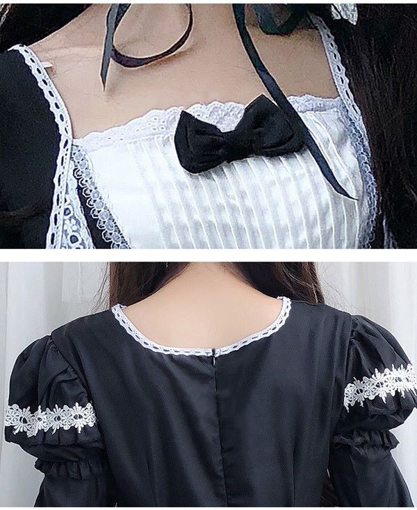 メイド コスプレ ワンピース メイド服 半袖 長袖 ヘッドドレス コスプレ 衣装 フィッシュテール COS コスチューム ハロウィン フリル レディース かわいい ロリータ ハイウエスト ブラック ピ
