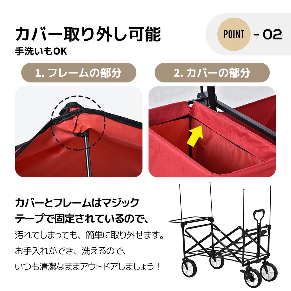 【迅速な出荷】キャリーワゴン 屋根付き 折りたたみ 収納カゴ付き ストッパー付き おしゃれ キャリーカート アウト