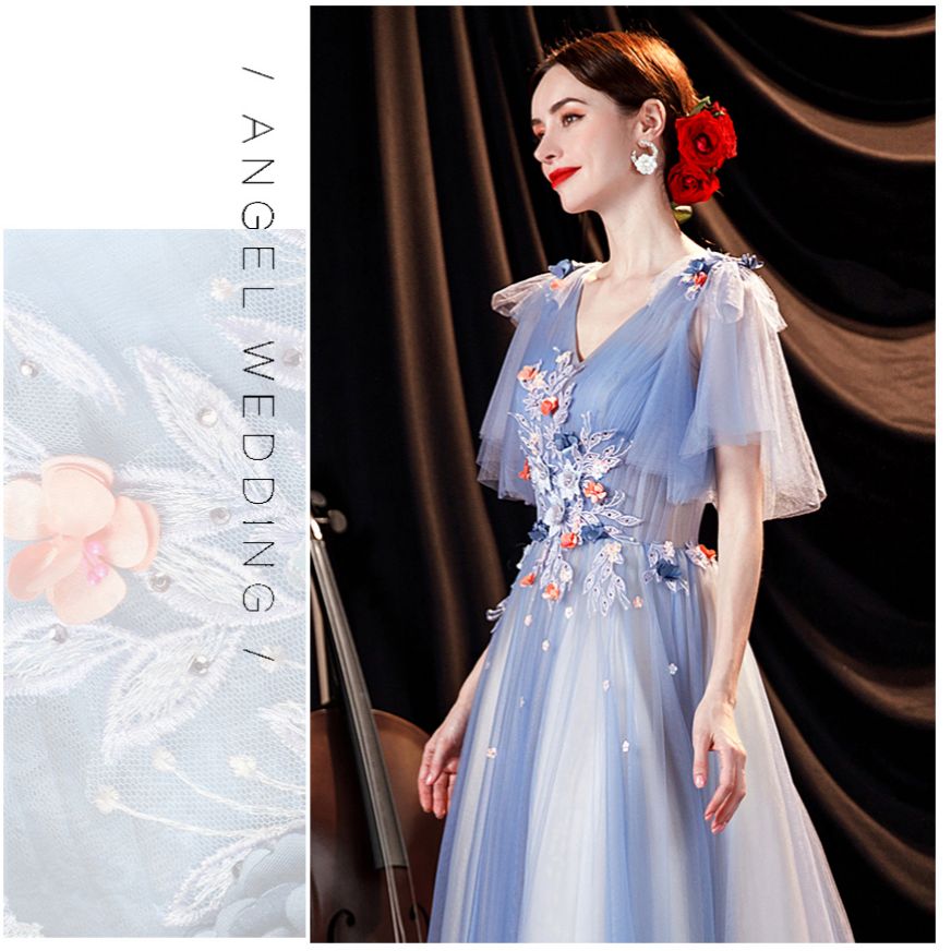 【2枚購入で100円OFF】レディース ウェディングドレス カラードレス 結婚式 花嫁 披露宴 刺繍 二次会 パーティードレス 演奏会 お嫁さん 発表会 ブルー 【2枚購入で100円OFF】レディース ウェディングドレス カラードレス 結婚式 花嫁 披露宴 刺繍 二次会 パーティードレス 演奏会 お嫁さん 発表会 ブルー