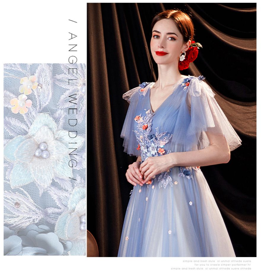 【2枚購入で100円OFF】レディース ウェディングドレス カラードレス 結婚式 花嫁 披露宴 刺繍 二次会 パーティードレス 演奏会 お嫁さん 発表会 ブルー 【2枚購入で100円OFF】レディース ウェディングドレス カラードレス 結婚式 花嫁 披露宴 刺繍 二次会 パーティードレス 演奏会 お嫁さん 発表会 ブルー