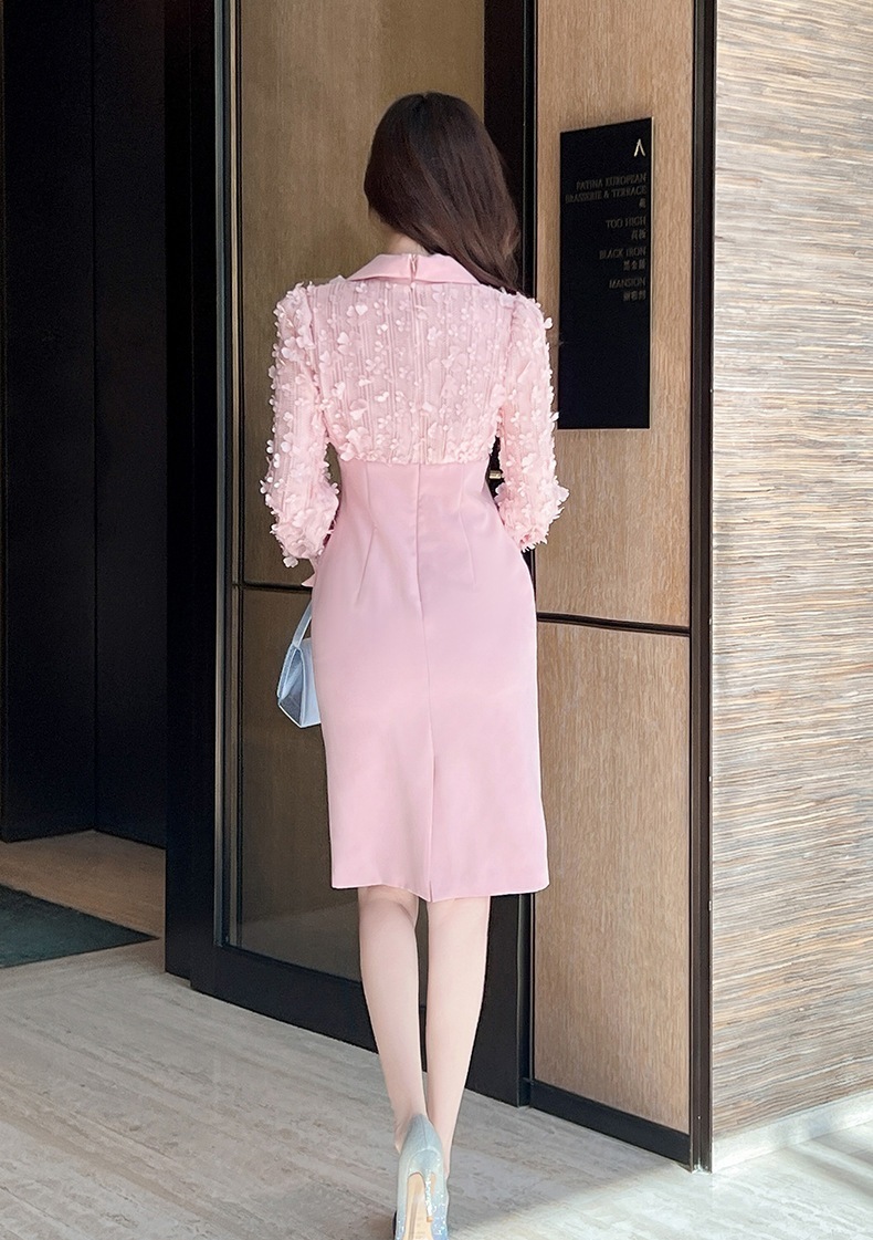 2024新品 スーツワンピース 花びら飾り ピンク ドレス パーティー キャバ 大人 同窓会 披露宴 卒業式 結婚式 演奏会 ウェディング 二次会 メガ割