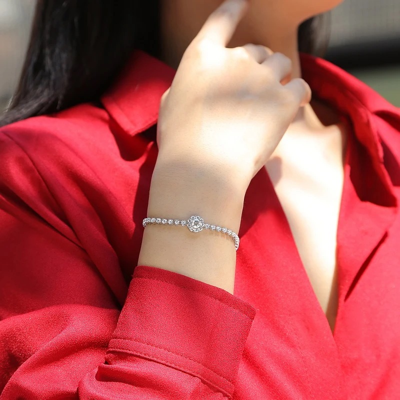 Jiuzuan d Vvs moissanite女性用テニスブレスレット スプリングクラスプブレスレット 925スターリングシルバーブレスレット ウェディングギフト オリジナル Jiuzuan d Vvs moissanite女性用テニスブレスレット スプリングクラスプブレスレット 925スターリングシルバーブレスレット ウェディングギフト オリジナル