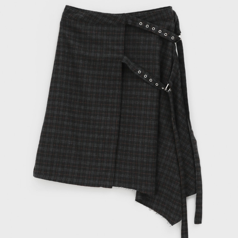 ブラックアップトールバックチェックプリーツミディスカート (30% ウール) ブラックアップトールバックチェックプリーツミディスカート (30% ウール)
