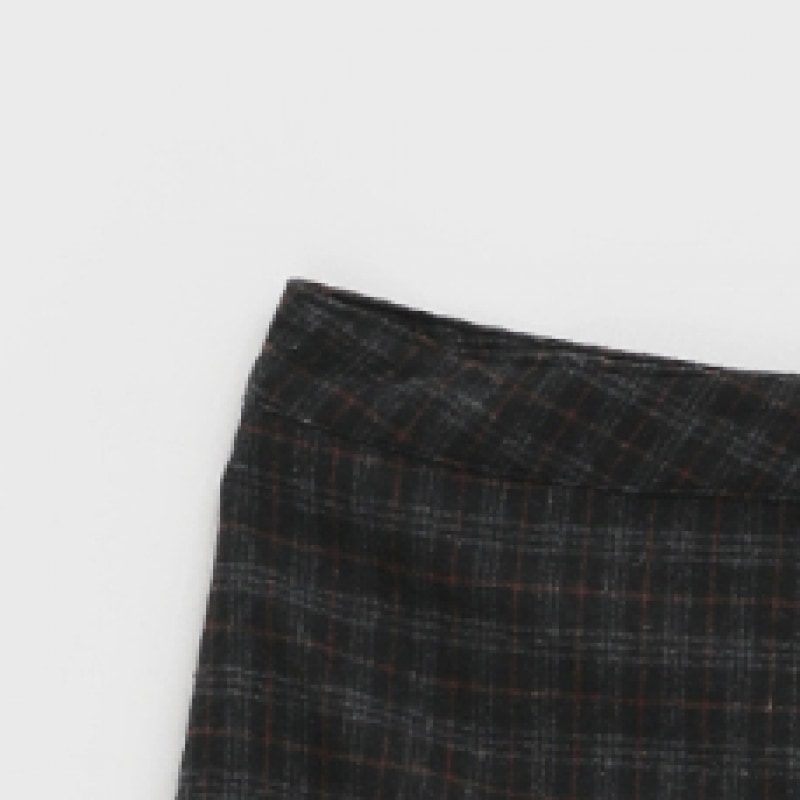 ブラックアップトールバックチェックプリーツミディスカート (30% ウール) ブラックアップトールバックチェックプリーツミディスカート (30% ウール)