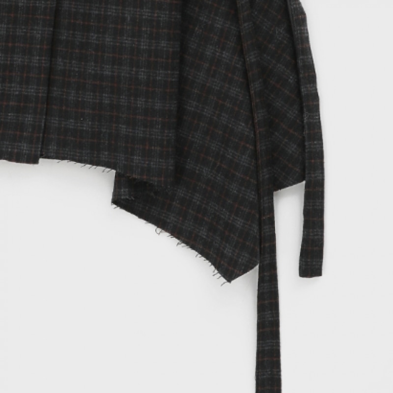 ブラックアップトールバックチェックプリーツミディスカート (30% ウール) ブラックアップトールバックチェックプリーツミディスカート (30% ウール)