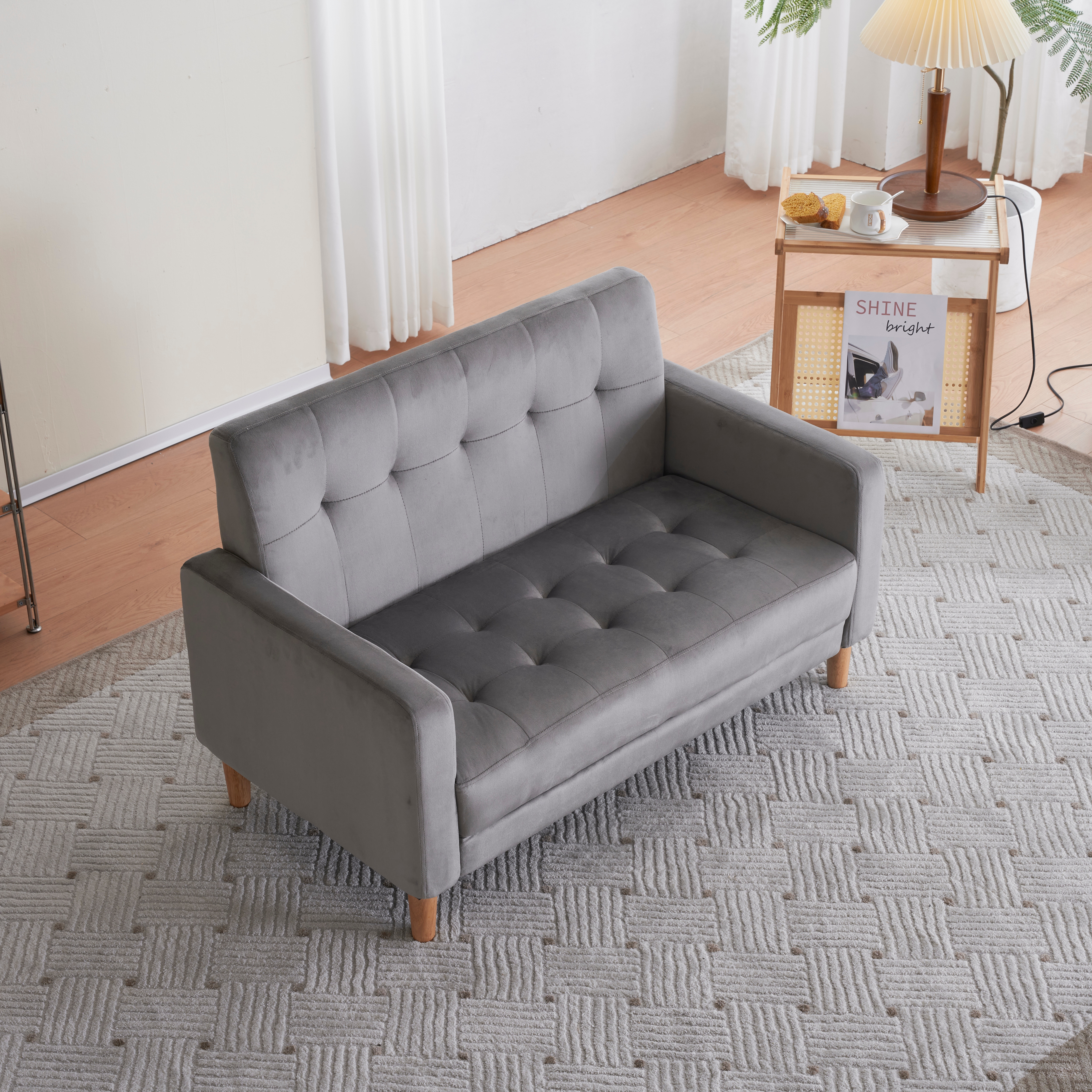 2人掛け 幅105cm高さ12cmリビングソファ 肘付き ベルベット調 おしゃれ ソファー 二人がけソファー 2人掛け 幅105cm高さ12cmリビングソファ 肘