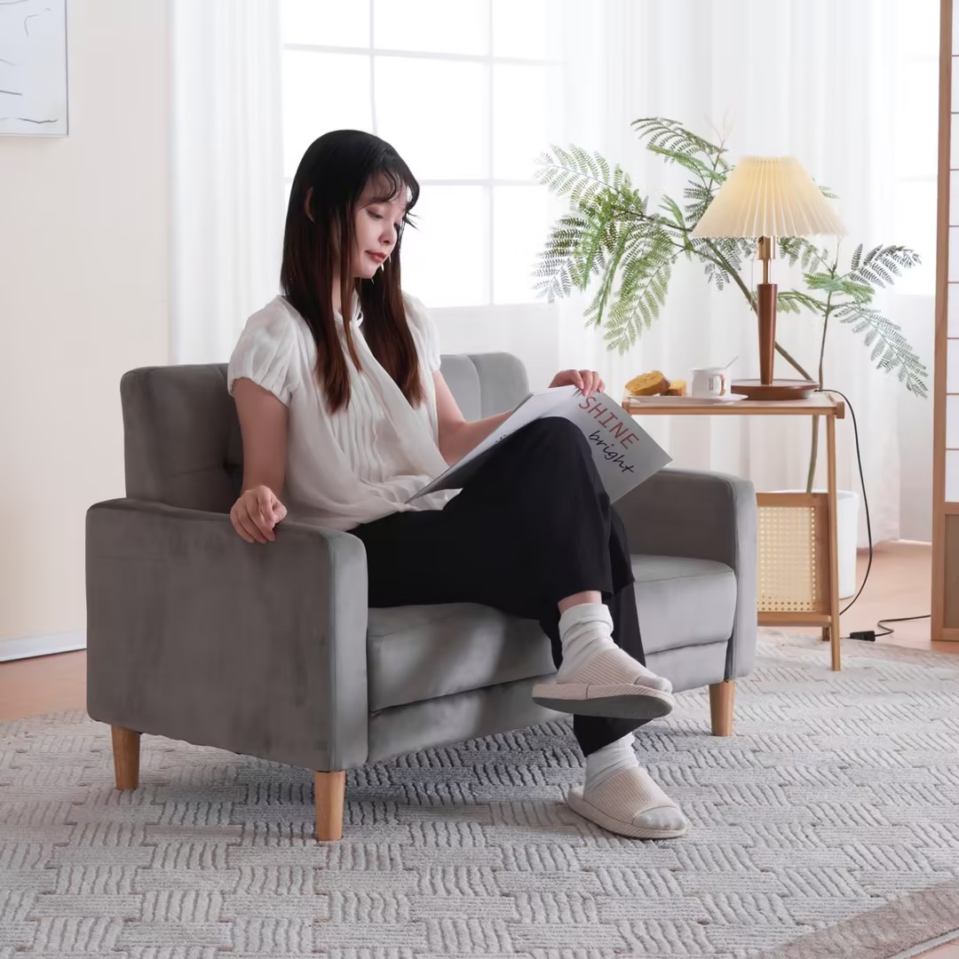 2人掛け 幅105cm高さ12cmリビングソファ 肘付き ベルベット調 おしゃれ ソファー 二人がけソファー 2人掛け 幅105cm高さ12cmリビングソファ 肘