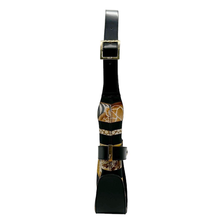 サルヴァトーレフェラガモ Salvatore Ferragamo ショルダーバッグ ガンチーニ キャンバス/レザー ブラウン/ブラック ゴールド レディース n0608 サルヴァトーレフェラガモ Salvatore Ferragamo ショルダーバッグ ガンチーニ キャンバス/レザー ブラウン/ブラック ゴールド レディース n0608