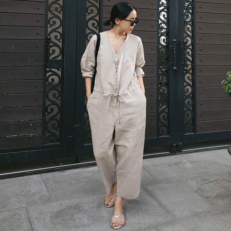 レディースジャンプスーツオールインワンゆるシルエットボトムスエレガントきれいめカジュアル可愛いおしゃれお出かけデイリーグレーブラックSMLXLサイズ2146