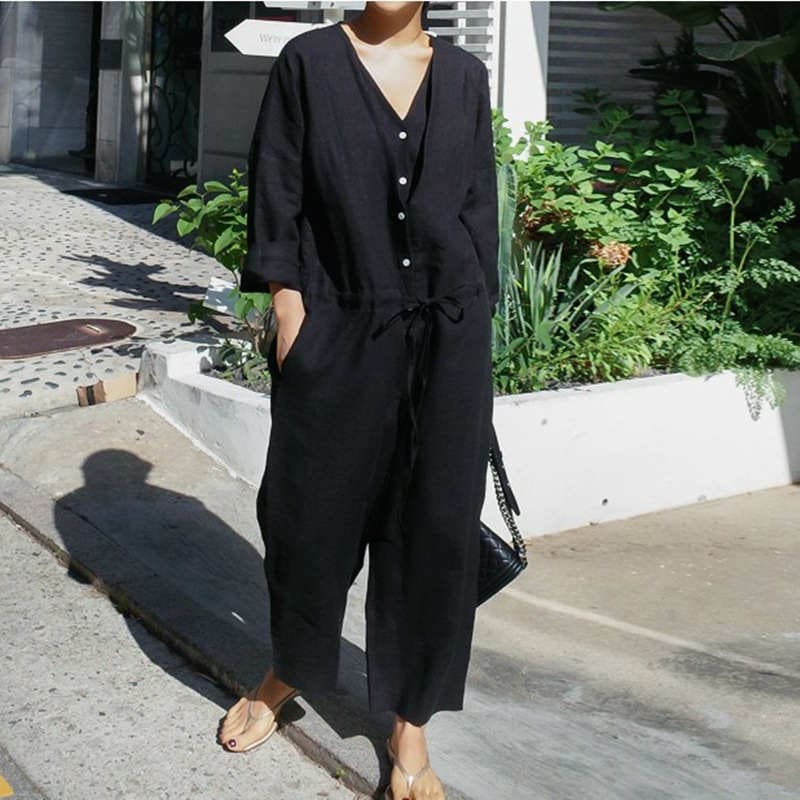 レディースジャンプスーツオールインワンゆるシルエットボトムスエレガントきれいめカジュアル可愛いおしゃれお出かけデイリーグレーブラックSMLXLサイズ2146