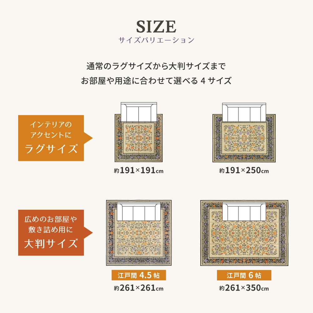 国産 い草ラグ イデア 約191×191cm 裏貼り 滑り止め加工 センターラグ アクセントラグ 花柄 国産 い草ラグ イデア 約191×191cm 裏貼り 滑り止め加工 センターラグ アクセントラグ 花柄