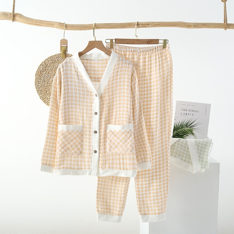大きいサイズ パジャマ レディース 上下セット 長袖 ルームウェア 前開き 冬 秋冬 暖かい コットン 前開き マタニティ パジャマ 春夏日系純綿クレープ夏の薄い格子の長袖のパジャマを着ることができま 大きいサイズ パジャマ レディース 上下セット 長袖 ルームウェア 前開き 冬 秋冬 暖かい コットン 前開き マタニティ パジャマ 春夏日系純綿クレープ夏の薄い格子の長袖のパジャマを着ることができま