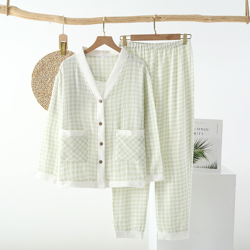 大きいサイズ パジャマ レディース 上下セット 長袖 ルームウェア 前開き 冬 秋冬 暖かい コットン 前開き マタニティ パジャマ 春夏日系純綿クレープ夏の薄い格子の長袖のパジャマを着ることができま 大きいサイズ パジャマ レディース 上下セット 長袖 ルームウェア 前開き 冬 秋冬 暖かい コットン 前開き マタニティ パジャマ 春夏日系純綿クレープ夏の薄い格子の長袖のパジャマを着ることができま