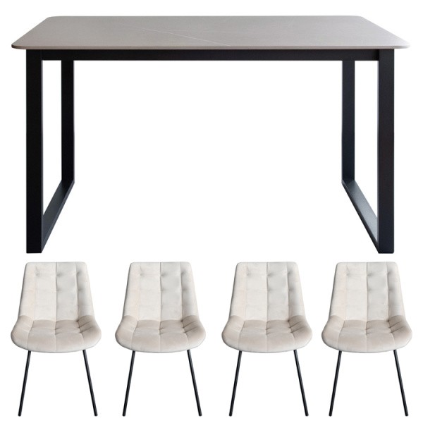 大理石風 セラミックダイニングテーブル チェア5点セット 130cmセラミック天板 デザインテーブル ダイニングチェア セット