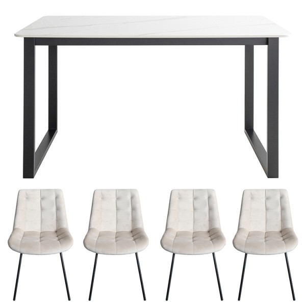 大理石風 セラミックダイニングテーブル チェア5点セット 130cmセラミック天板 デザインテーブル ダイニングチェア セット