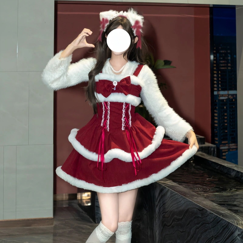 クリスマス衣レディースサンタクロース仮サンタコスプレドレスワンピースセットアップパーティードレスロリータjskケープマントクリスマスウェアコスプレクリスマス衣