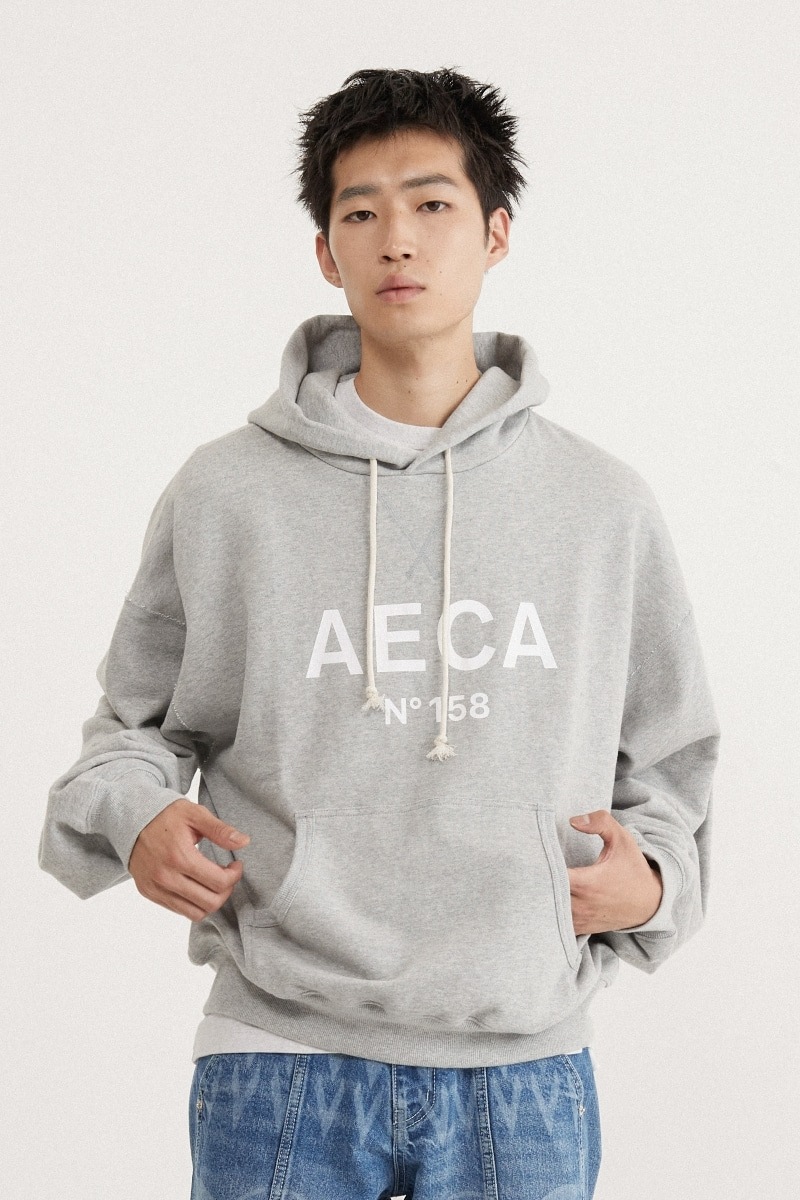 パーカー・フーディ AECA WHITE BIG LOGO CROP HOODIEBLACKWHITE AECA WHITE】 BIG LOGO PULLOVER HOODIE : 4COLOR フード付き