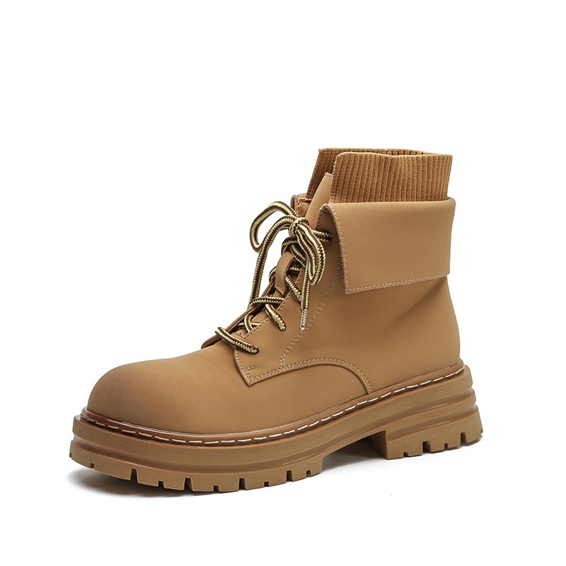 真皮高マーチンブーツ女性秋の厚底揚げ街のイエローブーツの前に柔らかい皮の太さと短い靴の子供がいます 真皮高マーチンブーツ女性秋の厚底揚げ街のイエローブーツの前に柔らかい皮の太さと短い靴の子供がいます