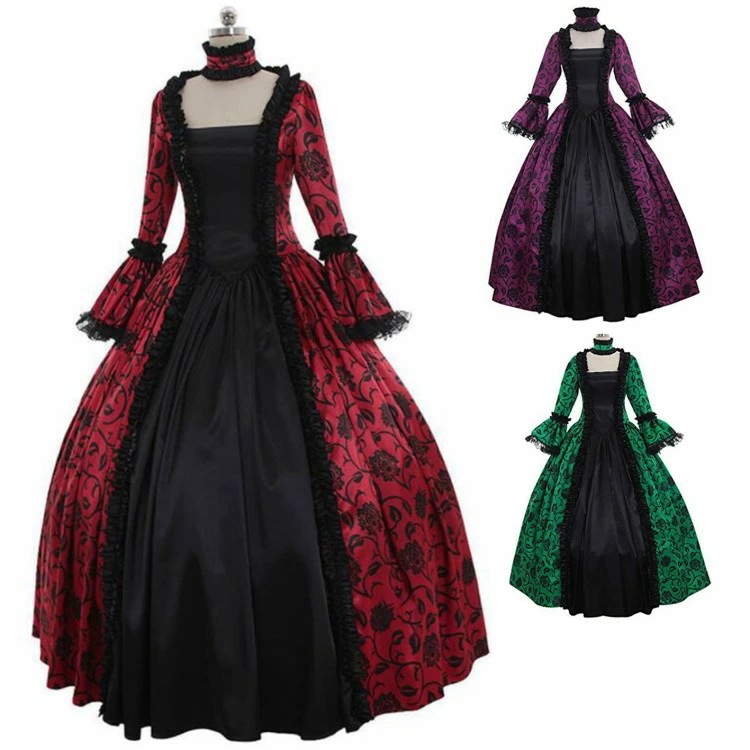 レトロドレス 大人用コスプレ衣装 ロングドレス 長袖 ハロウィン衣装 プリンセスライン お姫様 プリンセス 欧風 貴族 ハロウィンコスチューム cosplay 変装 イベント 舞台劇 舞台衣装