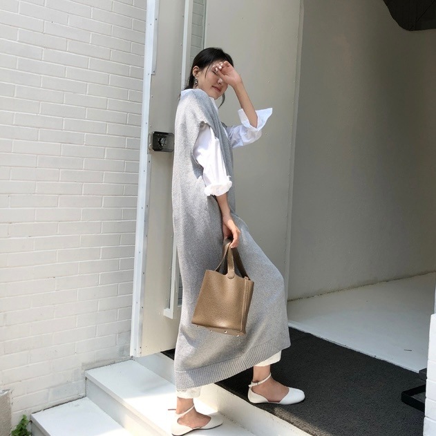 ワンピース プルオーバー シャツワンピース フレアワンピース ロング丈 マキシ丈 アンクル丈 袖あり 七分袖 Vネック スリム 細身 ストレート バットスリーブ ニット 薄手 きれいめ シンプル