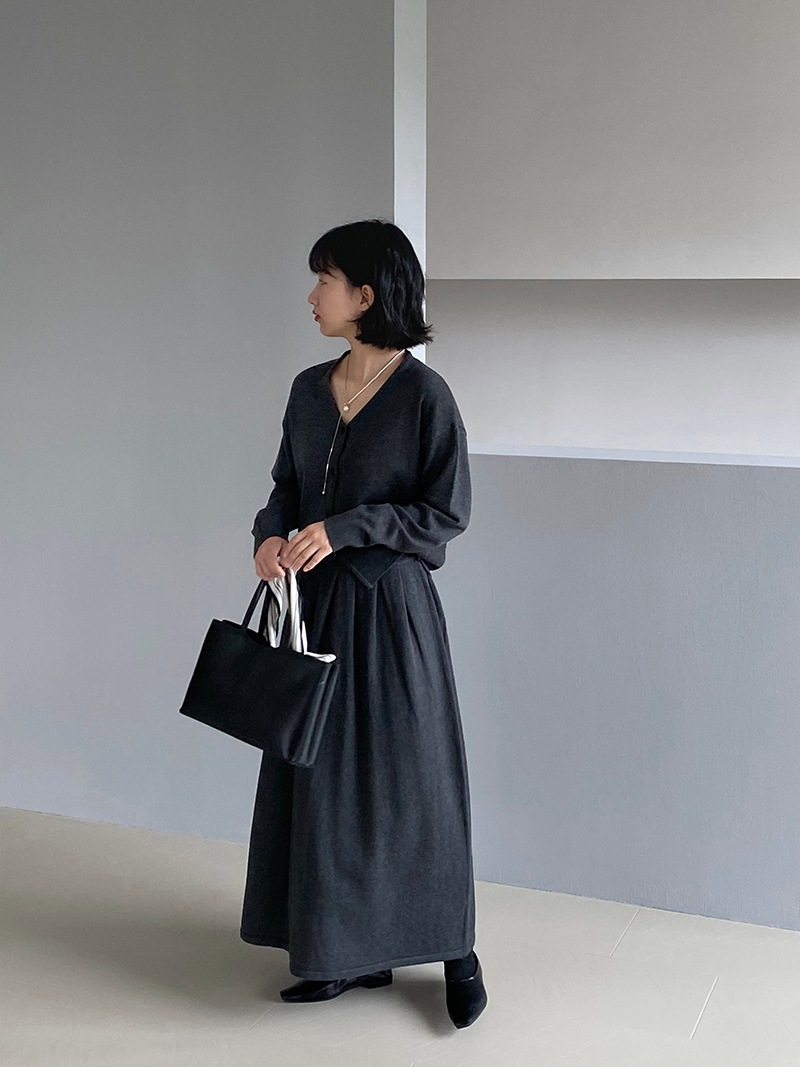 Jiangzuo Black Label シリーズ レイジー スリム ウール スーツ レディース ニット カーディガン + ハイウエスト プリーツ スカート L8328