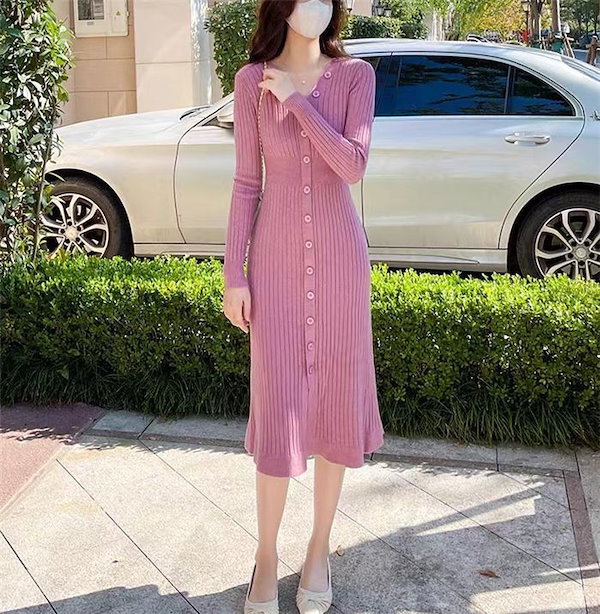 Qoo10] ニットワンピース ニット ワンピース フ