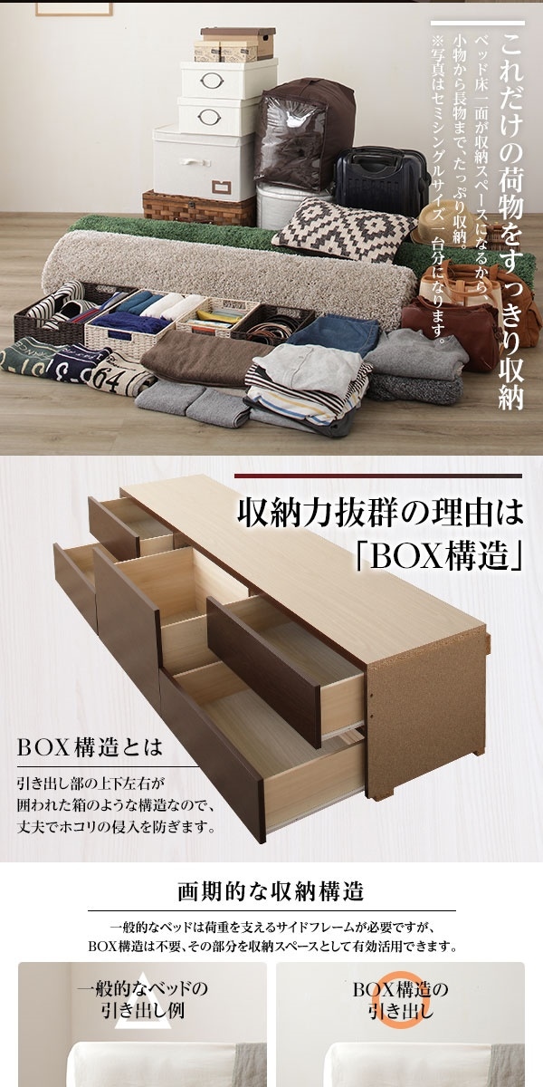 組立設置サービス フラットヘッドボード 頑丈ボックス収納 ベッド ショート丈 シングル （フレームのみ） ナチュラル 日本製