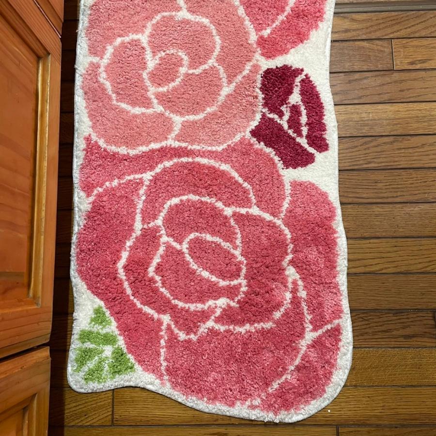 キッチンマット 220 おしゃれ ダイカットローズ ピンク 薔薇 45×220cm ピンク かわいい
