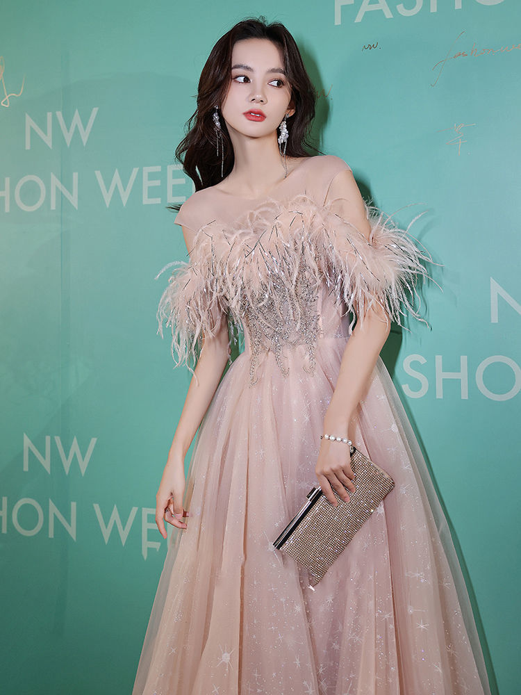 ピンクフェザーイブニングドレス 女の子の誕生日 気質 高度なテクスチャーアート検定 歳の成人式 母の日 母の日-0007699 ピンクフェザーイブニングドレス 女の子の誕生日 気質 高度なテクスチャーアート検定 歳の成人式 母の日 母の日-0007699