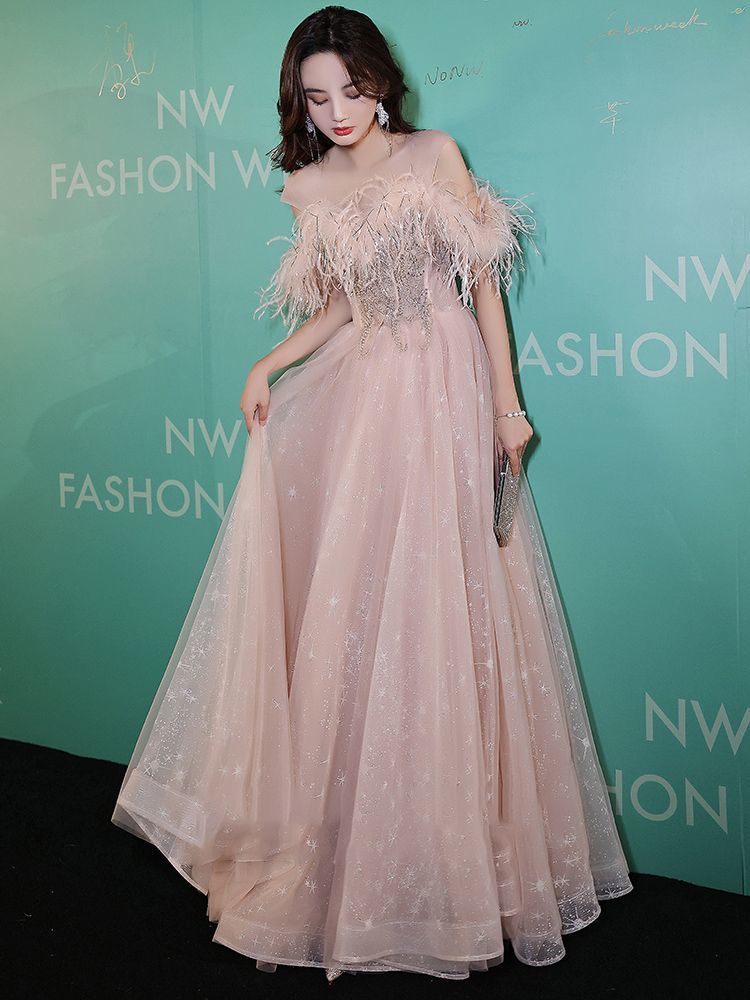 ピンクフェザーイブニングドレス 女の子の誕生日 気質 高度なテクスチャーアート検定 歳の成人式 母の日 母の日-0007699 ピンクフェザーイブニングドレス 女の子の誕生日 気質 高度なテクスチャーアート検定 歳の成人式 母の日 母の日-0007699