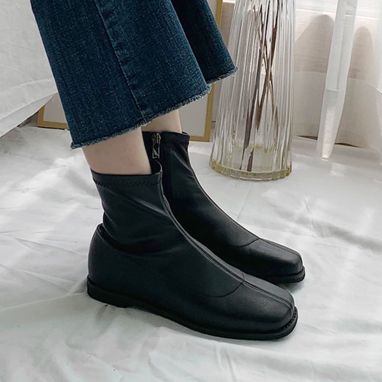 3color ファスナー付きで履き脱ぎ楽ちん. シンプル, ベーシックな雰囲気の 丸いスクエアトゥ PU,フェイクスエード素材 ストレッチ ローヒール ショートブーツ 3color ファスナー付きで履き脱ぎ楽ちん. シンプル, ベーシックな雰囲気の 丸いスクエアトゥ PU,フェイクスエード素材 ストレッチ ローヒール ショートブーツ