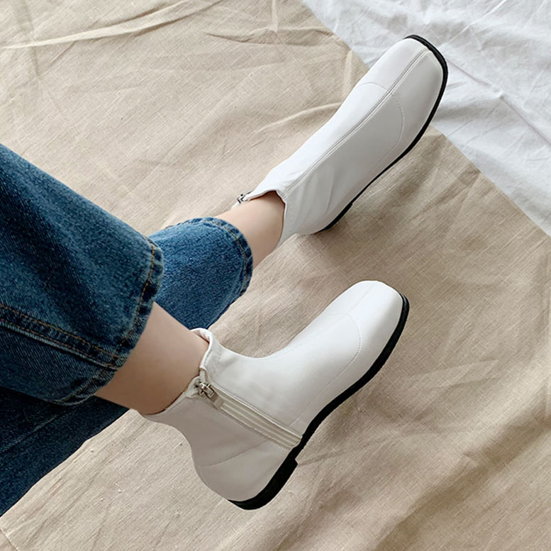 3color ファスナー付きで履き脱ぎ楽ちん. シンプル, ベーシックな雰囲気の 丸いスクエアトゥ PU,フェイクスエード素材 ストレッチ ローヒール ショートブーツ 3color ファスナー付きで履き脱ぎ楽ちん. シンプル, ベーシックな雰囲気の 丸いスクエアトゥ PU,フェイクスエード素材 ストレッチ ローヒール ショートブーツ