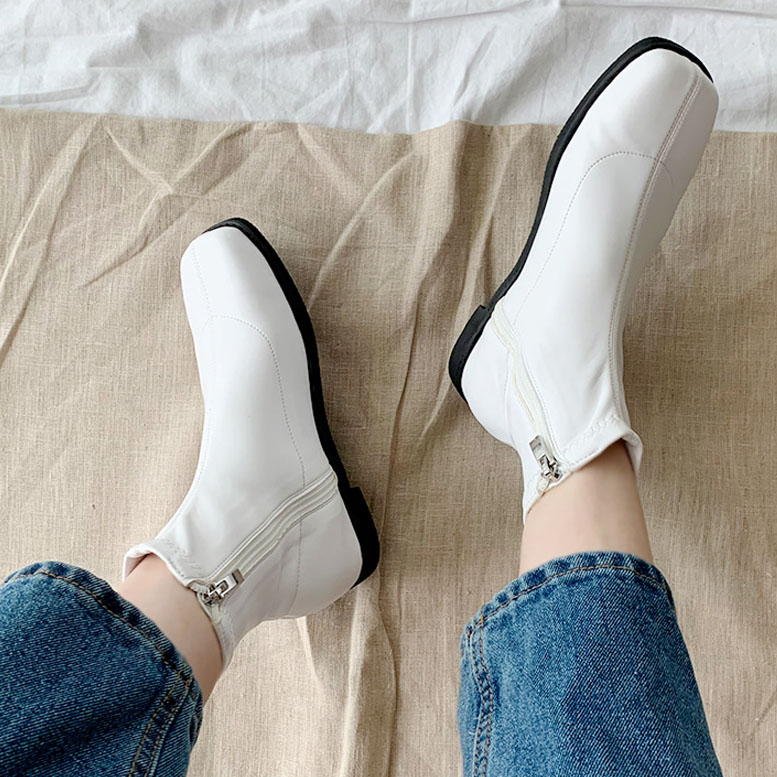 3color ファスナー付きで履き脱ぎ楽ちん. シンプル, ベーシックな雰囲気の 丸いスクエアトゥ PU,フェイクスエード素材 ストレッチ ローヒール ショートブーツ 3color ファスナー付きで履き脱ぎ楽ちん. シンプル, ベーシックな雰囲気の 丸いスクエアトゥ PU,フェイクスエード素材 ストレッチ ローヒール ショートブーツ