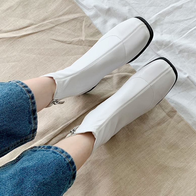 3color ファスナー付きで履き脱ぎ楽ちん. シンプル, ベーシックな雰囲気の 丸いスクエアトゥ PU,フェイクスエード素材 ストレッチ ローヒール ショートブーツ 3color ファスナー付きで履き脱ぎ楽ちん. シンプル, ベーシックな雰囲気の 丸いスクエアトゥ PU,フェイクスエード素材 ストレッチ ローヒール ショートブーツ