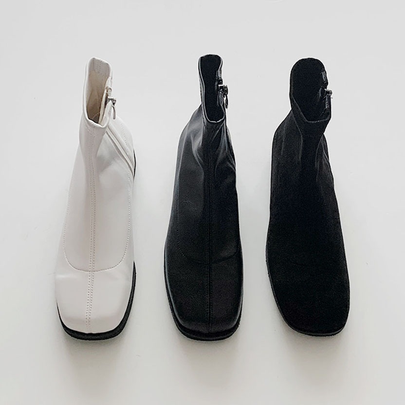 3color ファスナー付きで履き脱ぎ楽ちん. シンプル, ベーシックな雰囲気の 丸いスクエアトゥ PU,フェイクスエード素材 ストレッチ ローヒール ショートブーツ 3color ファスナー付きで履き脱ぎ楽ちん. シンプル, ベーシックな雰囲気の 丸いスクエアトゥ PU,フェイクスエード素材 ストレッチ ローヒール ショートブーツ