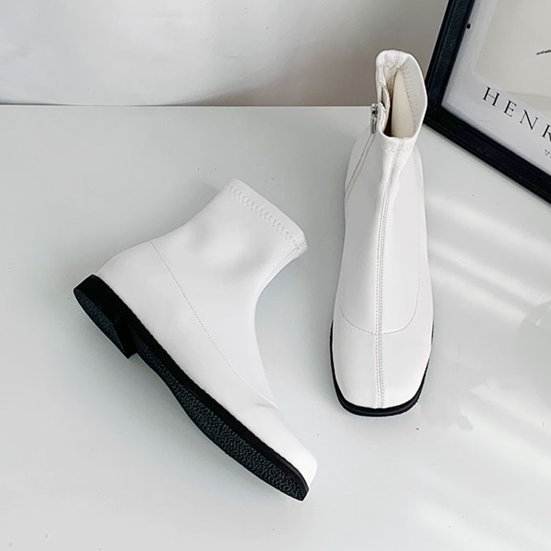 3color ファスナー付きで履き脱ぎ楽ちん. シンプル, ベーシックな雰囲気の 丸いスクエアトゥ PU,フェイクスエード素材 ストレッチ ローヒール ショートブーツ 3color ファスナー付きで履き脱ぎ楽ちん. シンプル, ベーシックな雰囲気の 丸いスクエアトゥ PU,フェイクスエード素材 ストレッチ ローヒール ショートブーツ