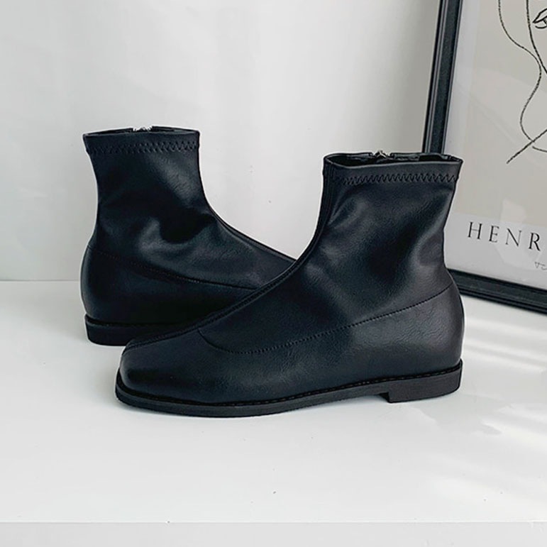 3color ファスナー付きで履き脱ぎ楽ちん. シンプル, ベーシックな雰囲気の 丸いスクエアトゥ PU,フェイクスエード素材 ストレッチ ローヒール ショートブーツ 3color ファスナー付きで履き脱ぎ楽ちん. シンプル, ベーシックな雰囲気の 丸いスクエアトゥ PU,フェイクスエード素材 ストレッチ ローヒール ショートブーツ