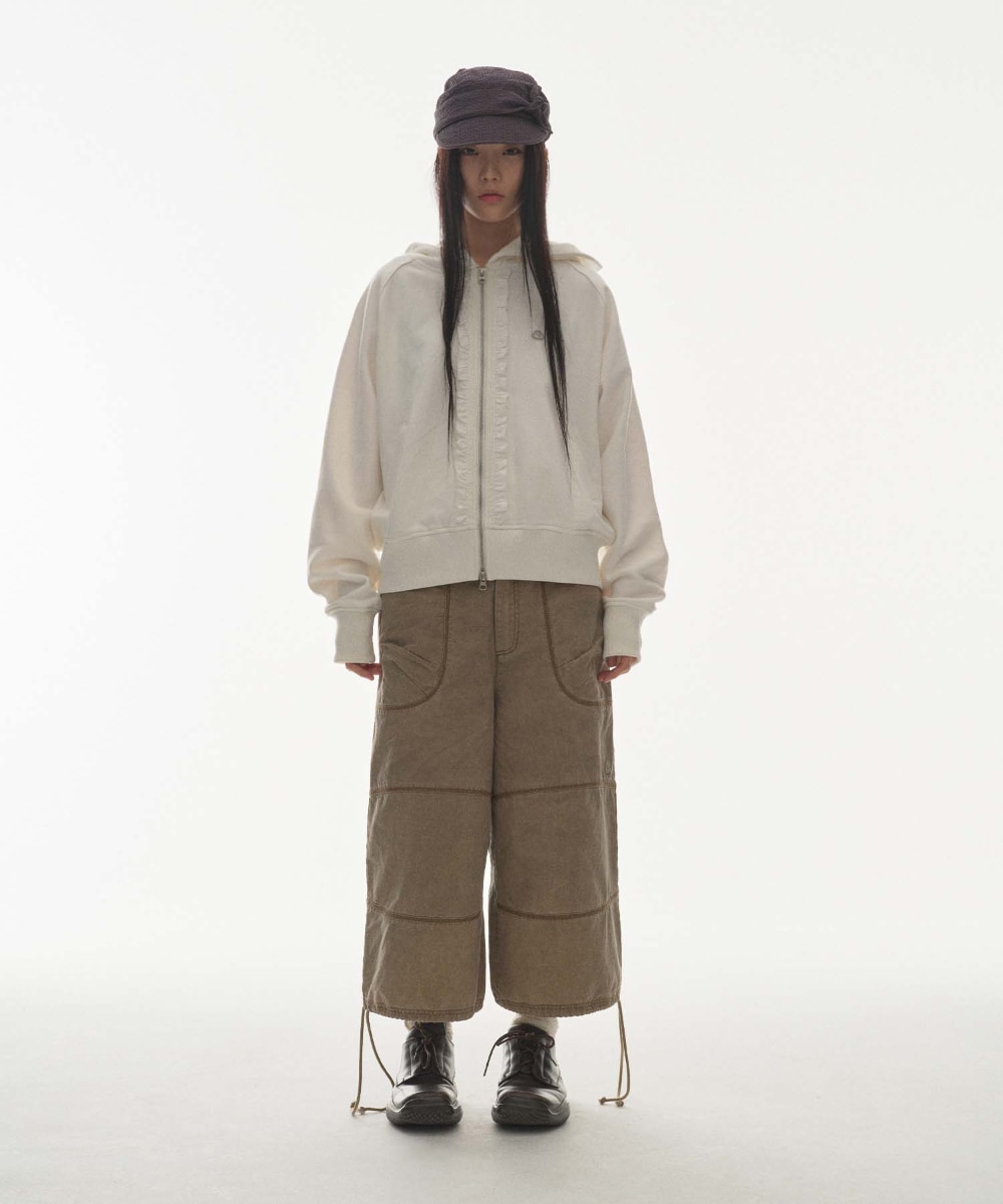 COYSEIO】 RUFFLE LACE HOOD ZIP-UP : WHITE 【公式通販】