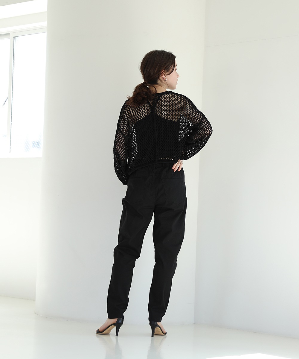 ウエストゴムテーパードツイルパンツ レディース デニムパンツ パンツ ジーンズ ボトムス 体型カバー 細見せ 美脚 ロング コットン 綿100 大人 無地 カジュアル テーパード 春夏秋冬