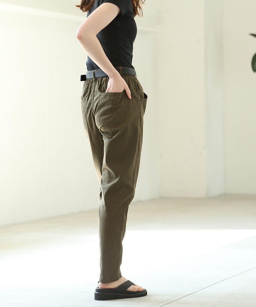 ウエストゴムテーパードツイルパンツ レディース デニムパンツ パンツ ジーンズ ボトムス 体型カバー 細見せ 美脚 ロング コットン 綿100 大人 無地 カジュアル テーパード 春夏秋冬