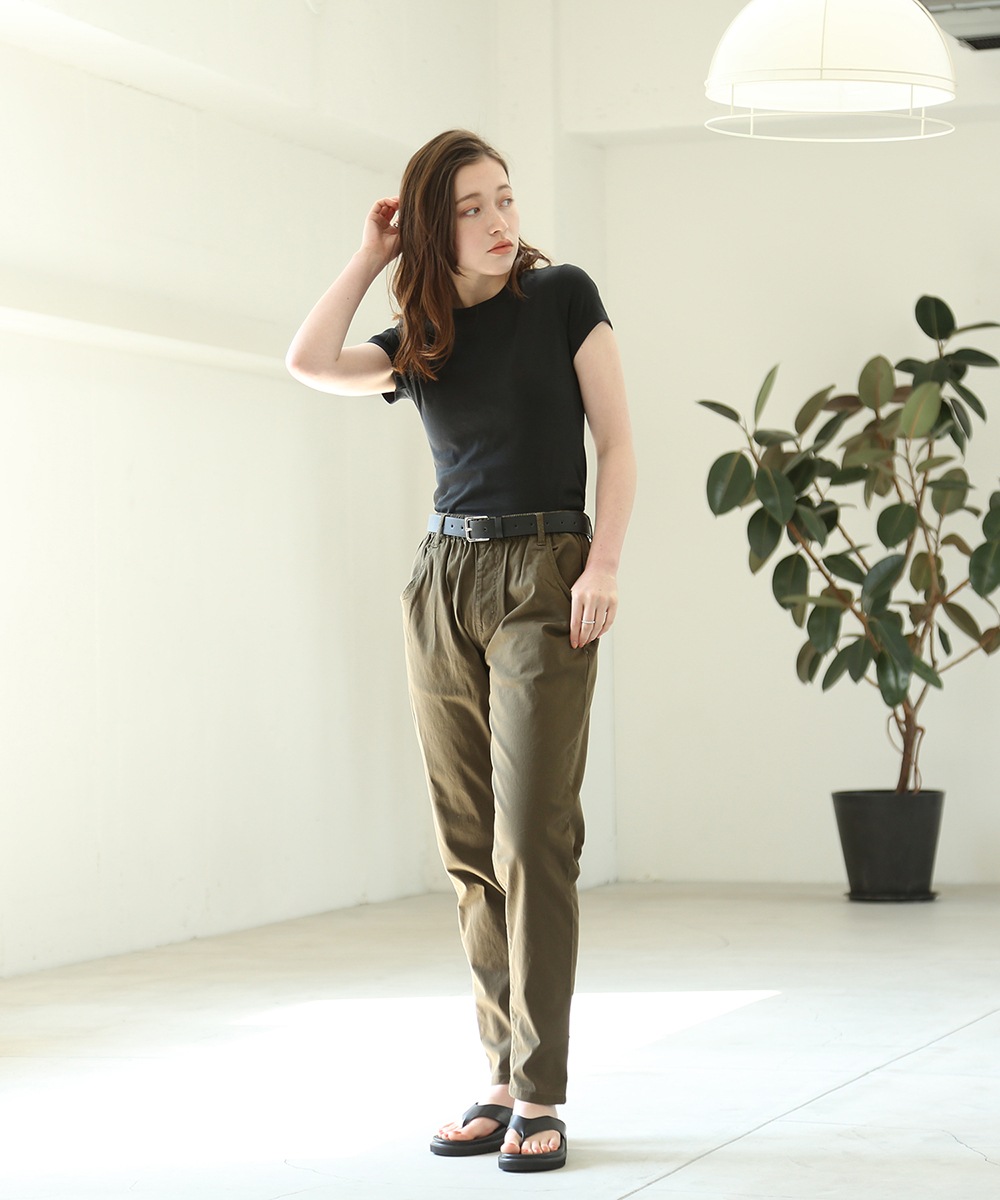 ウエストゴムテーパードツイルパンツ レディース デニムパンツ パンツ ジーンズ ボトムス 体型カバー 細見せ 美脚 ロング コットン 綿100 大人 無地 カジュアル テーパード 春夏秋冬
