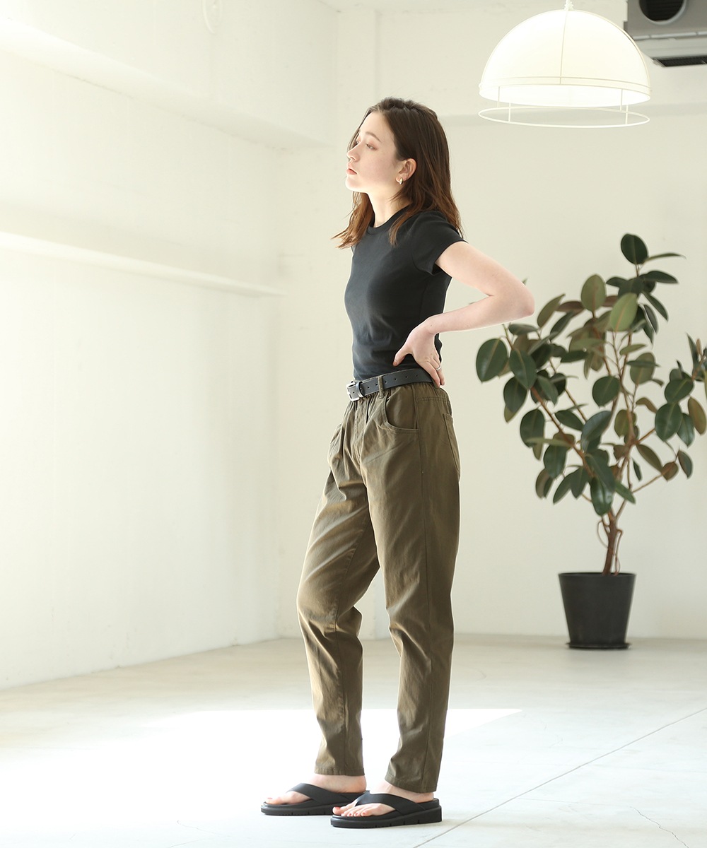 ウエストゴムテーパードツイルパンツ レディース デニムパンツ パンツ ジーンズ ボトムス 体型カバー 細見せ 美脚 ロング コットン 綿100 大人 無地 カジュアル テーパード 春夏秋冬