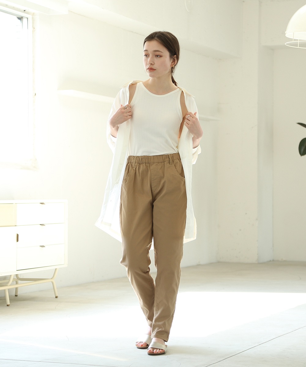 ウエストゴムテーパードツイルパンツ レディース デニムパンツ パンツ ジーンズ ボトムス 体型カバー 細見せ 美脚 ロング コットン 綿100 大人 無地 カジュアル テーパード 春夏秋冬