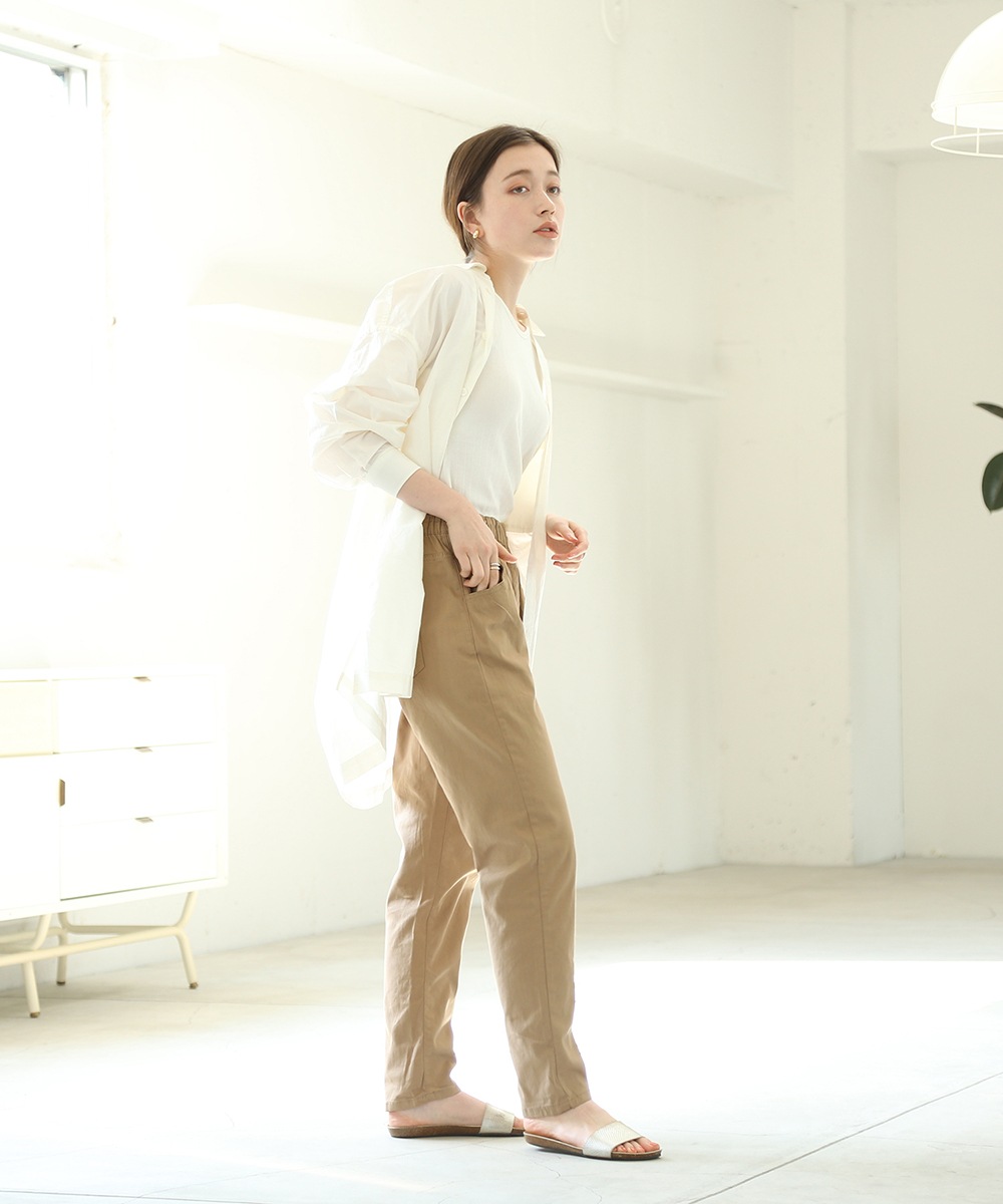 ウエストゴムテーパードツイルパンツ レディース デニムパンツ パンツ ジーンズ ボトムス 体型カバー 細見せ 美脚 ロング コットン 綿100 大人 無地 カジュアル テーパード 春夏秋冬