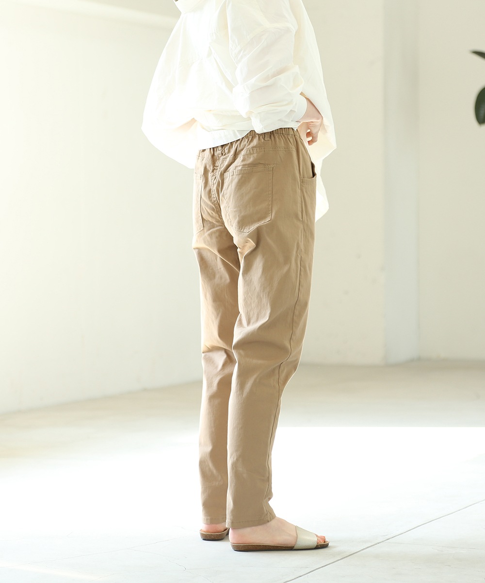 ウエストゴムテーパードツイルパンツ レディース デニムパンツ パンツ ジーンズ ボトムス 体型カバー 細見せ 美脚 ロング コットン 綿100 大人 無地 カジュアル テーパード 春夏秋冬
