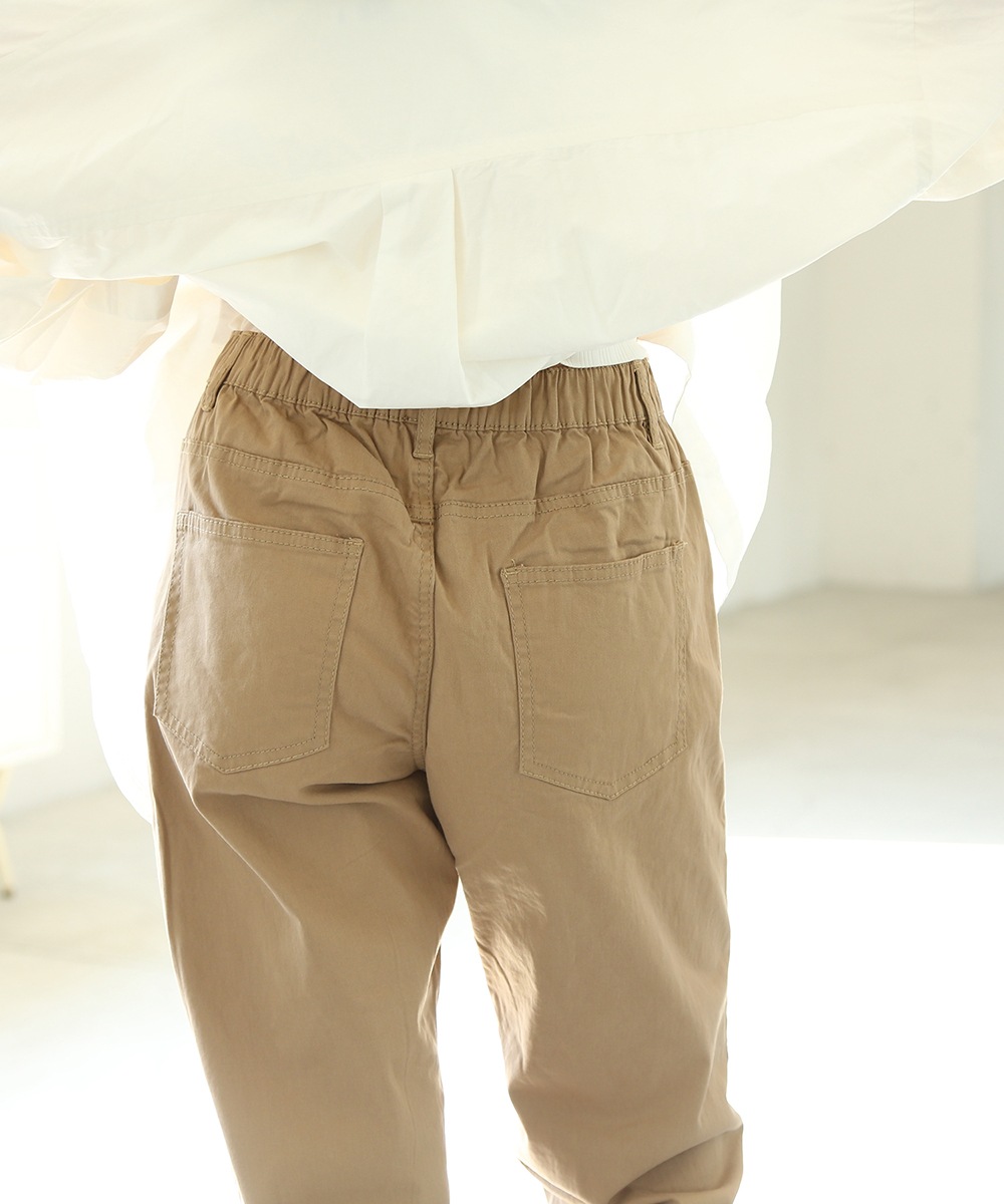 ウエストゴムテーパードツイルパンツ レディース デニムパンツ パンツ ジーンズ ボトムス 体型カバー 細見せ 美脚 ロング コットン 綿100 大人 無地 カジュアル テーパード 春夏秋冬