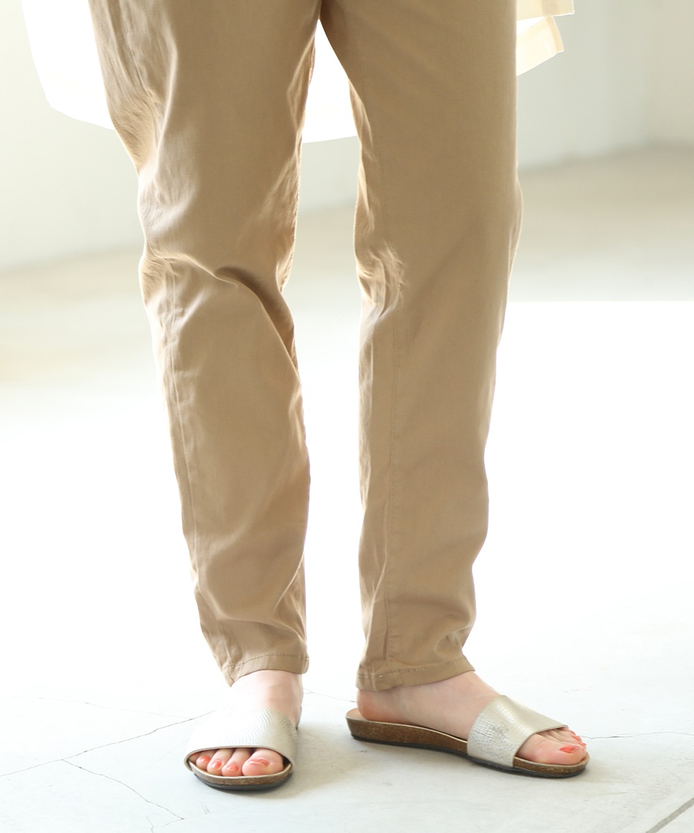 ウエストゴムテーパードツイルパンツ レディース デニムパンツ パンツ ジーンズ ボトムス 体型カバー 細見せ 美脚 ロング コットン 綿100 大人 無地 カジュアル テーパード 春夏秋冬